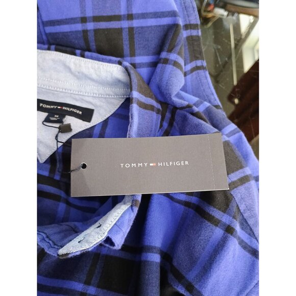 Tommy Hilfiger Men's Regular Fit Cotton Blue Plaid Flannel Long Sleeve Casual - Picture 8 of 10